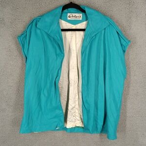 Vintage Orchard Leather Women's‎ XL Vest Sleeveless Turquoise Blue Open Front